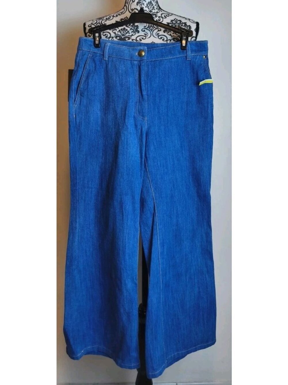 Akris Punto Women 6 Blue Wide Leg Denim Jeans NWT Italy Fabric Lined